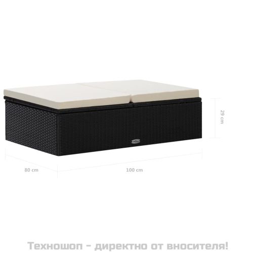 Градински комплект с възглавници, 2 части, черен полиратан
