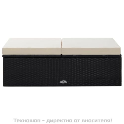 Градински комплект с възглавници, 2 части, черен полиратан