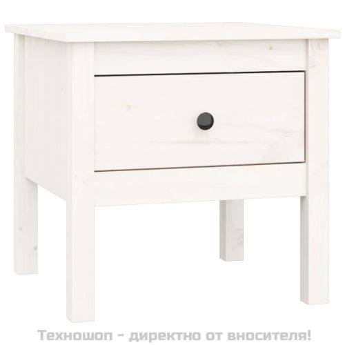 Странични масички, 2 бр, бели, 50x50x49 см, борово дърво масив