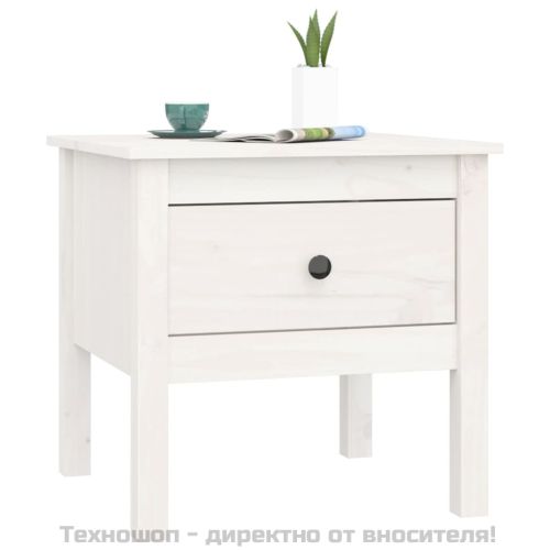 Странични масички, 2 бр, бели, 50x50x49 см, борово дърво масив