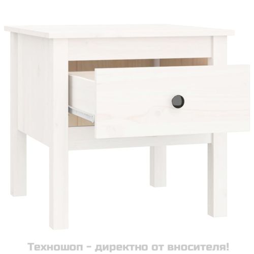 Странични масички, 2 бр, бели, 50x50x49 см, борово дърво масив