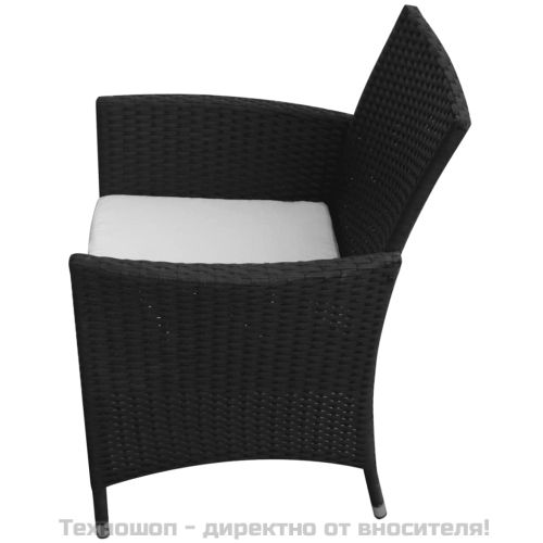 Градински комплект с възглавници, 9 части, черен полиратан