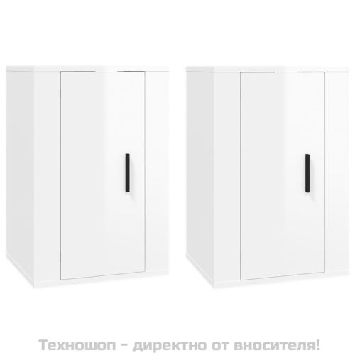 ТВ шкафове със стенен монтаж, 2 бр, бял гланц, 40x34,5x60 см