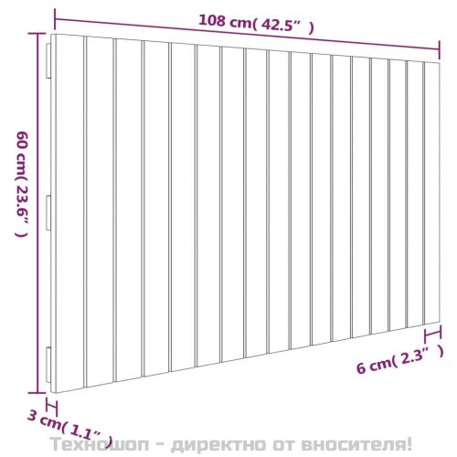 Стенна табла за спалня, черна, 108x3x60 см, борово дърво масив