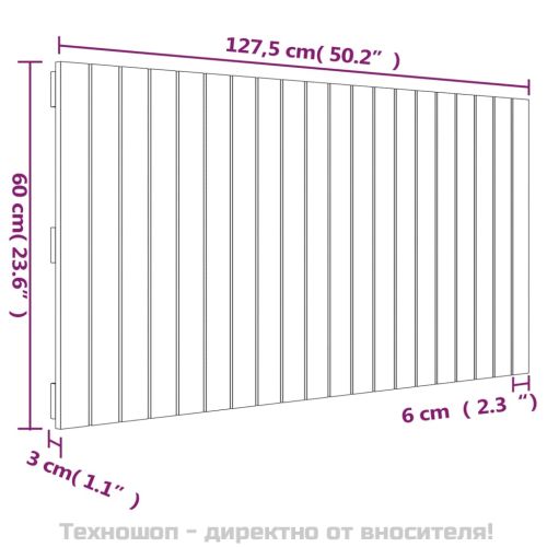 Стенна табла за спалня, черна, 127,5x3x60см, борово дърво масив