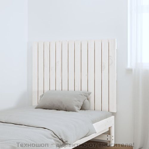 Стенна табла за спалня, бяла, 82,5x3x60 см, борово дърво масив