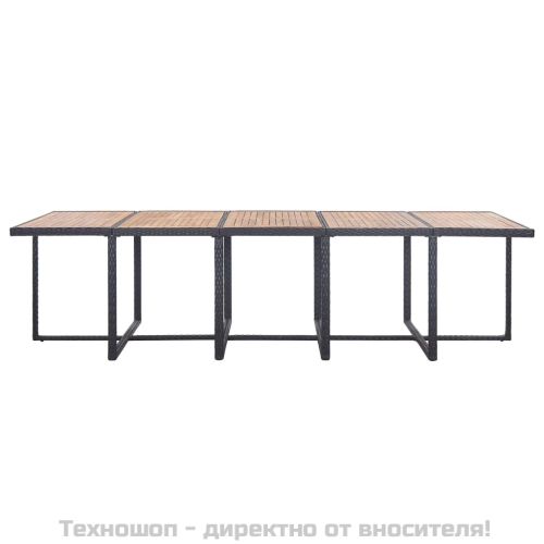 Градински комплект с възглавници, 15 части, полиратан, черен