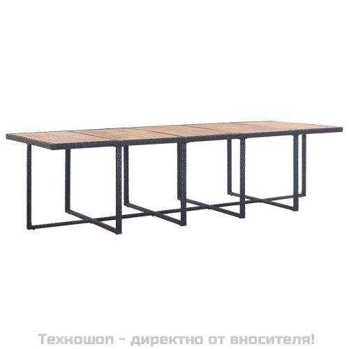 Градински комплект с възглавници, 15 части, полиратан, черен