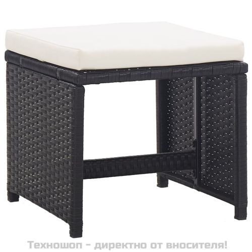 Градински комплект с възглавници, 15 части, полиратан, черен