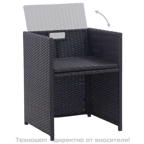 Градински комплект с възглавници, 15 части, полиратан, черен