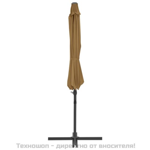 Конзолен градински чадър със стоманен прът, таупе, 300 см