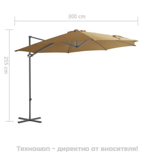 Конзолен градински чадър със стоманен прът, таупе, 300 см
