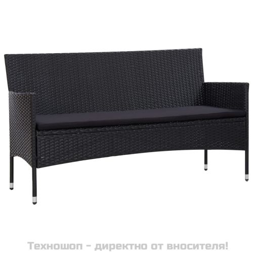 Градински комплект с възглавници, 5 части, полиратан, черен