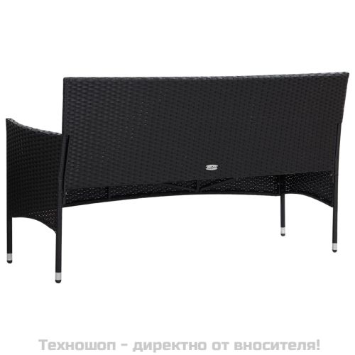 Градински комплект с възглавници, 5 части, полиратан, черен