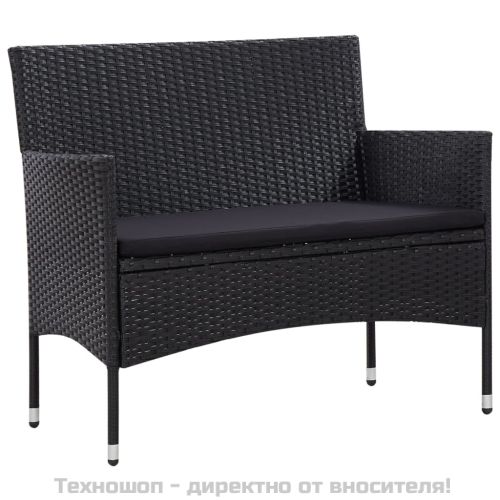Градински комплект с възглавници, 5 части, полиратан, черен