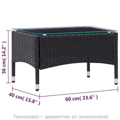 Градински комплект с възглавници, 5 части, полиратан, черен