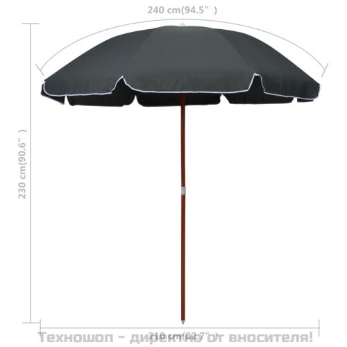 Градински чадър със стоманен прът, 240 см, антрацит