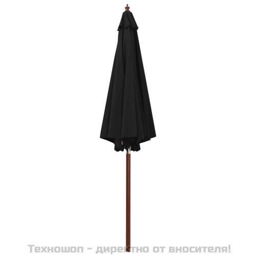 Чадър с дървен прът, 300x258 см, черен