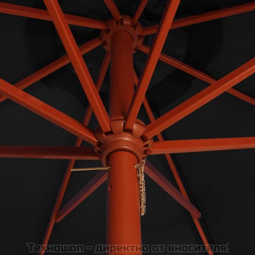 Чадър с дървен прът, 300x258 см, черен