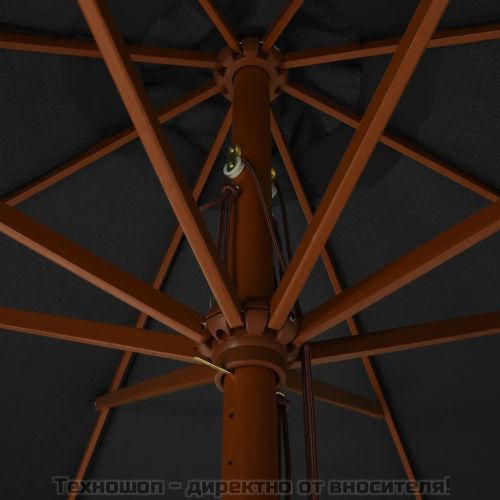 Градински чадър с дървен прът, 330 см, антрацит