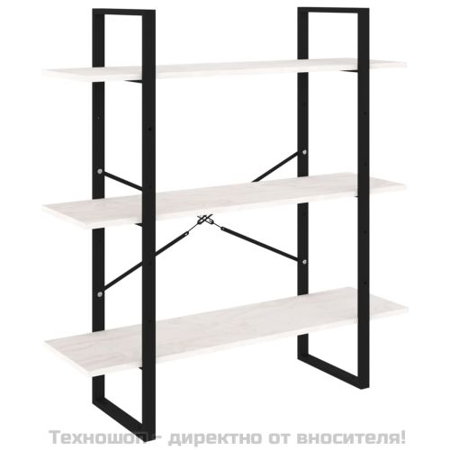 3-етажна библиотека, бяла, 100x30x105 см, борово дърво масив