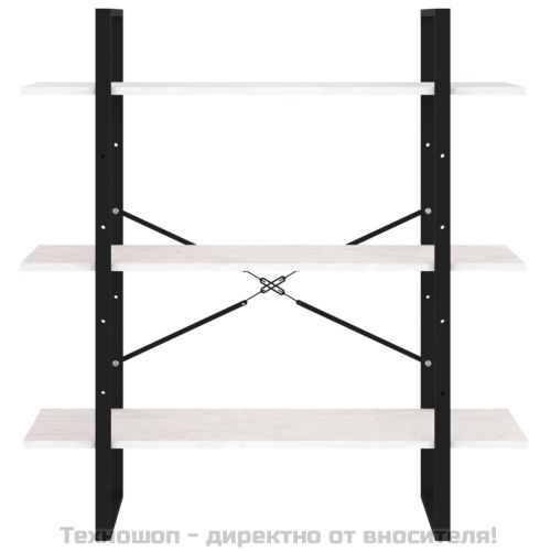 3-етажна библиотека, бяла, 100x30x105 см, борово дърво масив