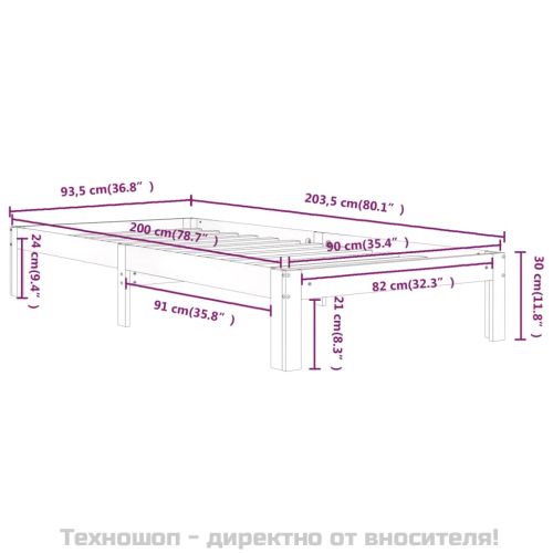 Рамка за легло, бор масив, 90х200 см