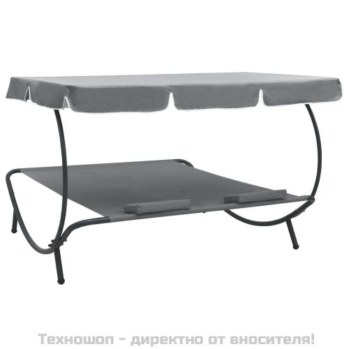 Лаундж легло за открито с навес и възглавници, сиво