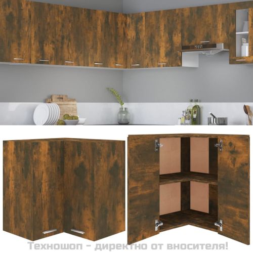 Ъглов шкаф за окачване "Lyon", опушен дъб, 57x57x60 см, инженерно дърво