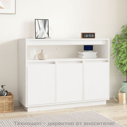 Сайдборд, бял, 104,5x34x80 см, бор масив