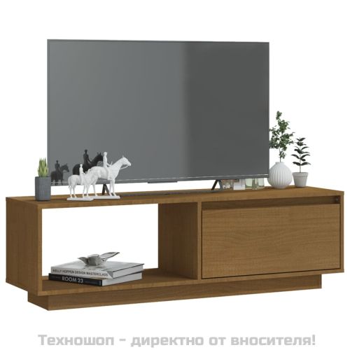 ТВ шкаф, меденокафяв, 110x30x33,5 см, борово дърво масив