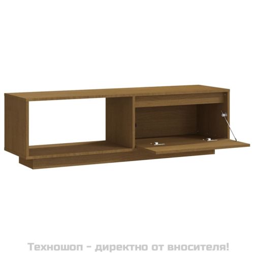 ТВ шкаф, меденокафяв, 110x30x33,5 см, борово дърво масив