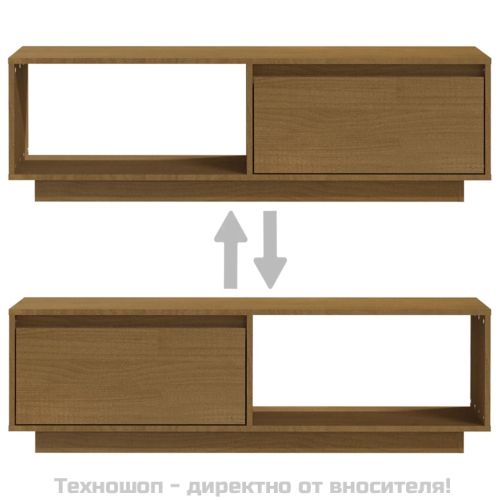 ТВ шкаф, меденокафяв, 110x30x33,5 см, борово дърво масив