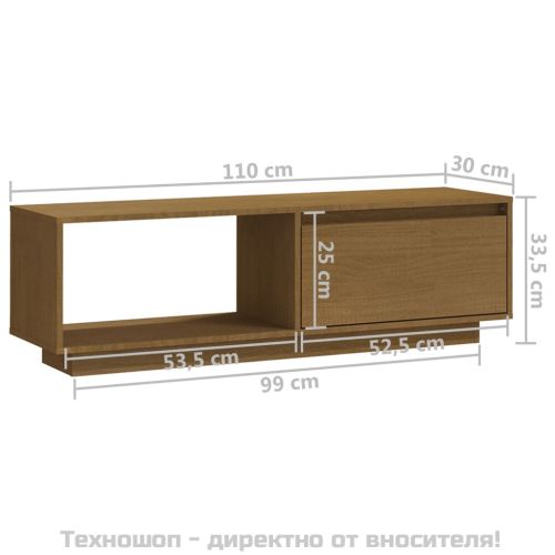 ТВ шкаф, меденокафяв, 110x30x33,5 см, борово дърво масив