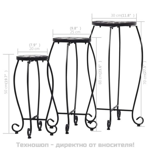 Мозаечни маси, 3 бр, черно-бели, керамика