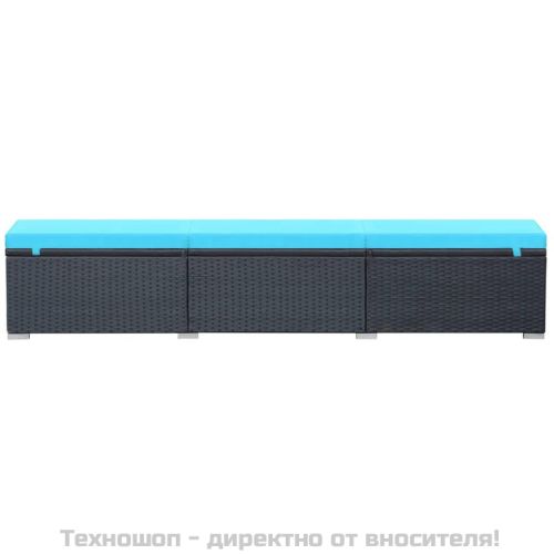 Шезлонг с шалте, черен полиратан