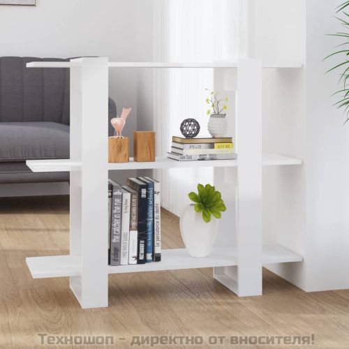 Библиотека/разделител за стая, бял гланц, 100x30x87 см