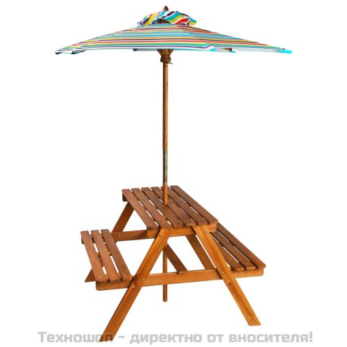 Детска маса за пикник с чадър, 79x90x60 см, акация масив