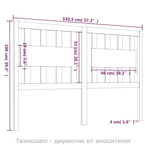 Горна табла за легло, черна, 145,5x4x100 см, бор масив