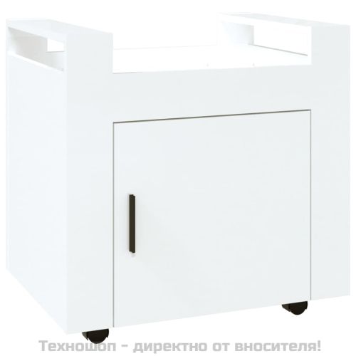 Бюро на колелца, бял гланц, 60x45x60 см, инженерно дърво