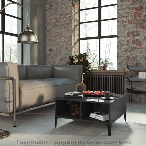 Маса за кафе, сив гланц, 60x60x30 см, инженерно дърво