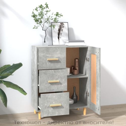 Сайдборд, бетонно сив, 69,5x34x90 см, инженерно дърво