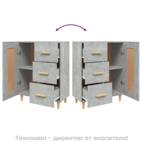 Сайдборд, бетонно сив, 69,5x34x90 см, инженерно дърво