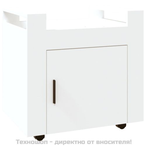 Бюро на колелца, бяло, 60x45x60 см, инженерно дърво