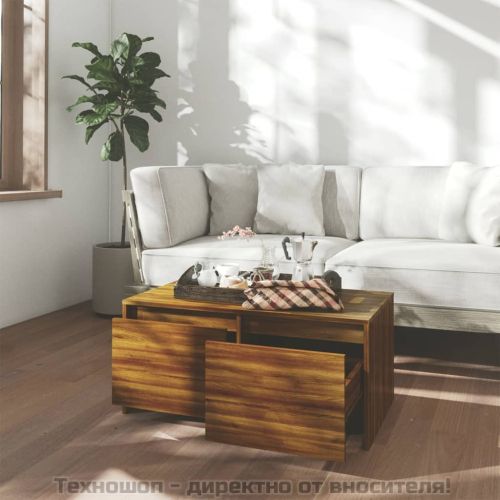 Кафе маса, кафяв дъб, 90x50x41,5 см, инженерно дърво