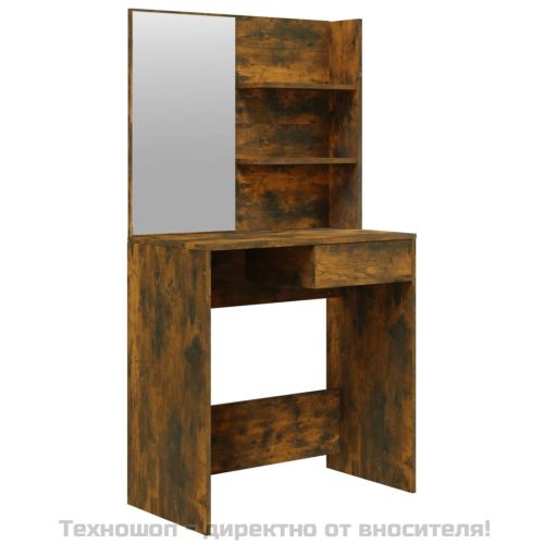 Комплект тоалетка с огледало, Опушен дъб, 74,5x40x141 см