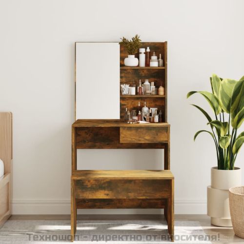 Комплект тоалетка с огледало, Опушен дъб, 74,5x40x141 см