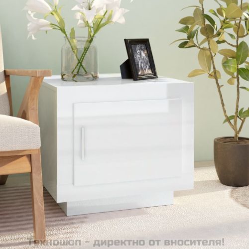 Кафе маса, бял гланц, 51x50x45 см, инженерно дърво