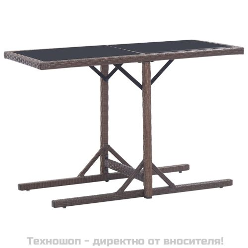 Градинска маса, кафява, 110x53x72 cм, полиратан, стъкло