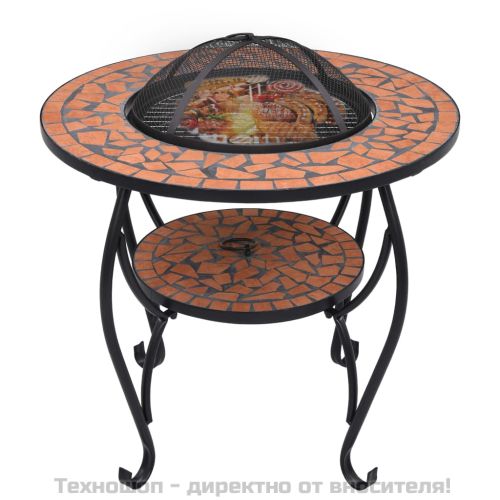 Мозаечна маса с огнище, теракота, 68 см, керамика